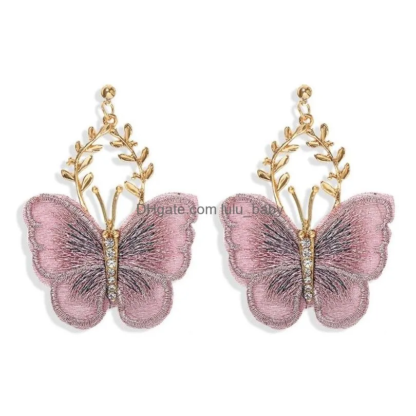 personality elegant alloy floral diamond lace butterfly dangle earrings for women fashion pendant jewelry party