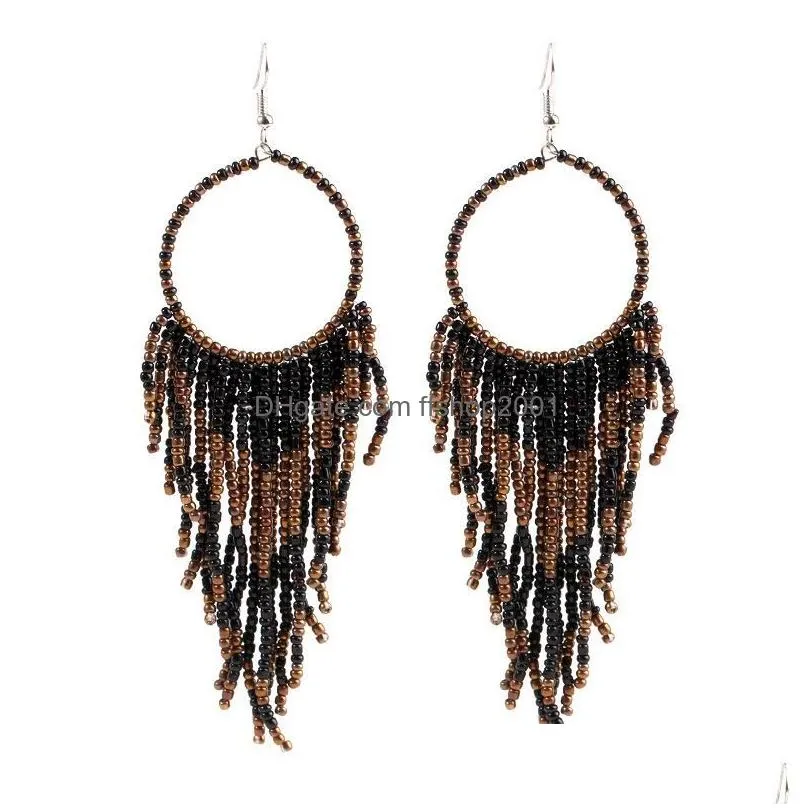 european and american fashion jewelry retro bohemian national style earrings long beads tassel pendant earrings female