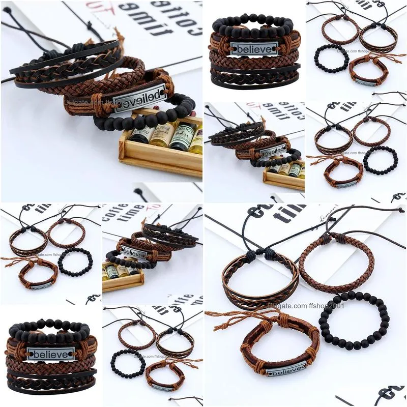 european and american fashion leather suit mens bracelet european and american vintage weaving diy leather bracelet hand rope