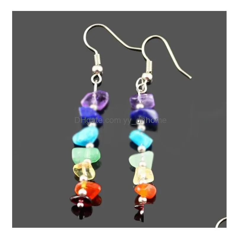 handwork 7 reiki chakra healing balance energy earrings colorful natural crystal dangle chandelier earrings for women stretch yoga