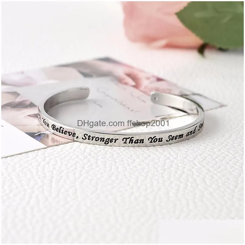 inspirational lettersyoure braver than you believe stronger than you seem and smarter than you thinkopen bangle