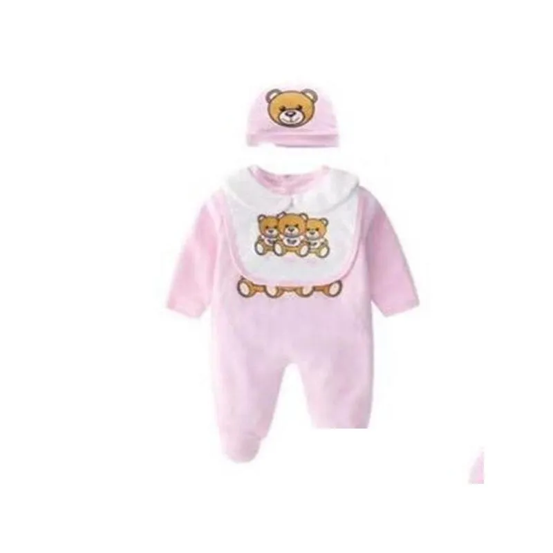 designer cute born baby clothes set infant baby boys printing bear romper baby girl jumpsuitaddbibs addcap outfits set 018 month