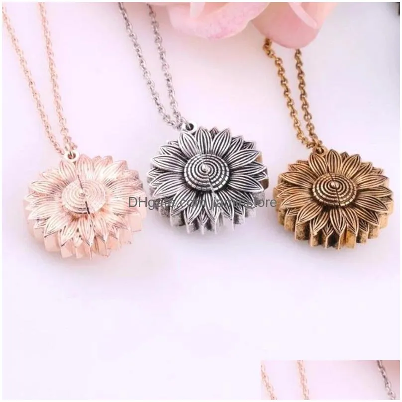 vintage letters youre my sunshine engraved open locket sunflower pendant necklace for women jewelry gift silver gold