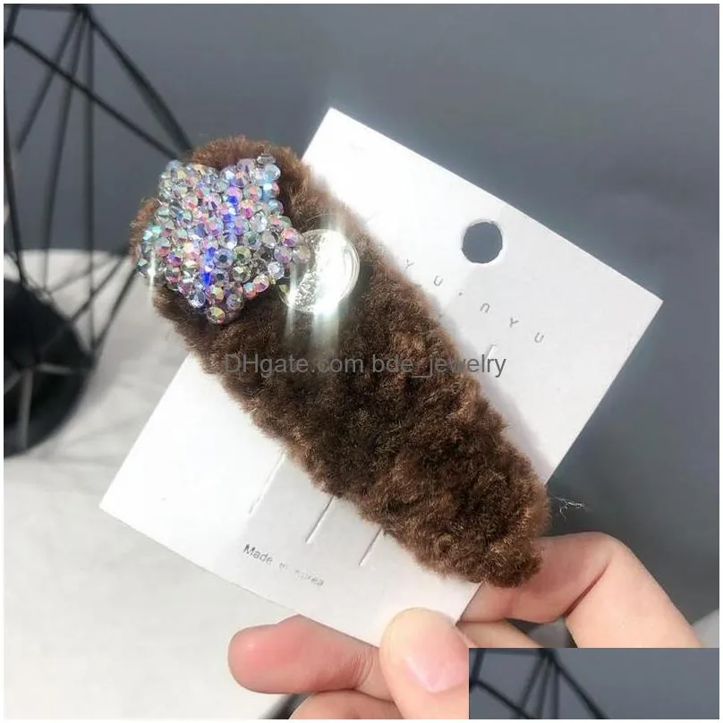 girls hairpins with crystal star lovely soft fur hair clips cute plush barrettes accessories