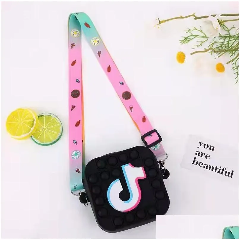 tik tok fidget toys kids silica gel messenger bag multipurpose cartoon patterns singleshoulder bag for children small purse