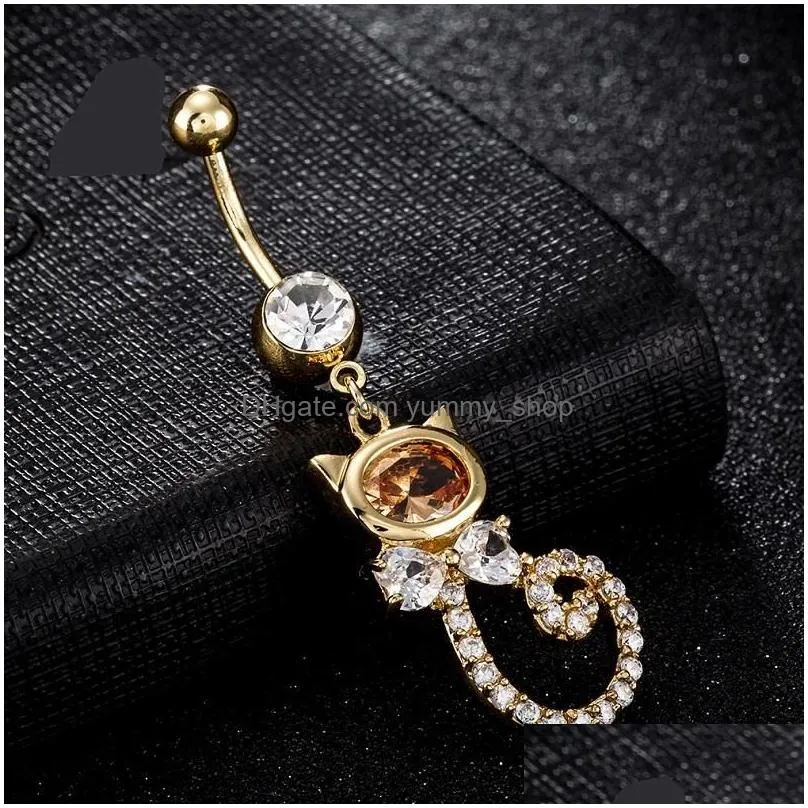 fashion sexy cat crystal personality belly button rings piercing zircon gift body jewelry navel piercing rings