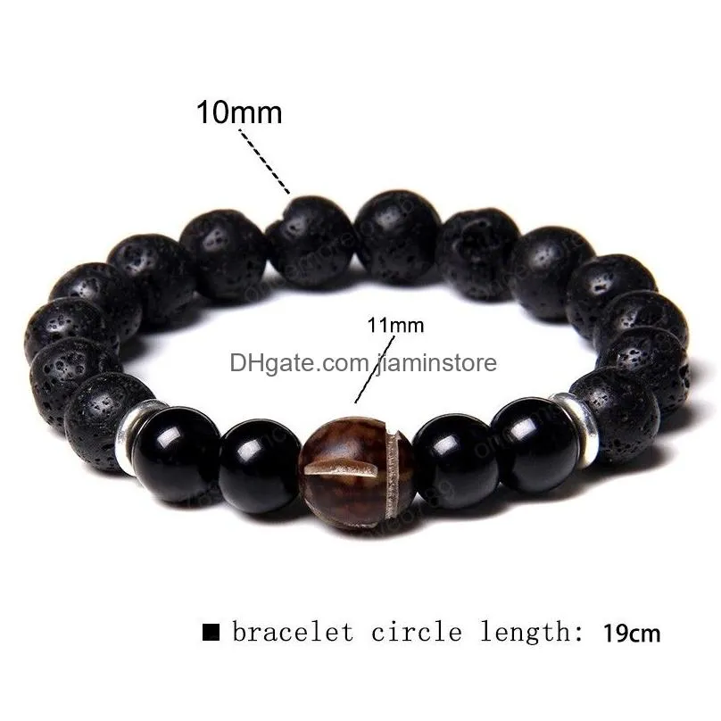 natural wood beads charm bracelet black round lava bead healing jewelry bracelets for men women handmade gift