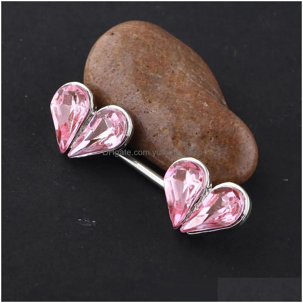 heart zircon nipple piercing earring surgical steel 14g ear barbell fashion body jewelry nipple rings 20pcs