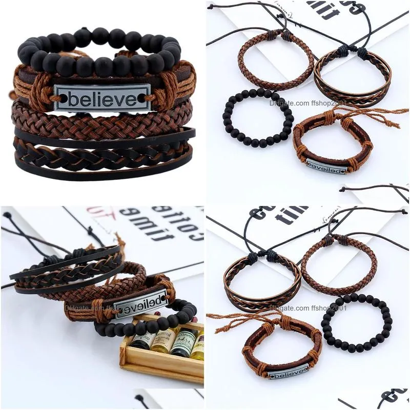 european and american fashion leather suit mens bracelet european and american vintage weaving diy leather bracelet hand rope