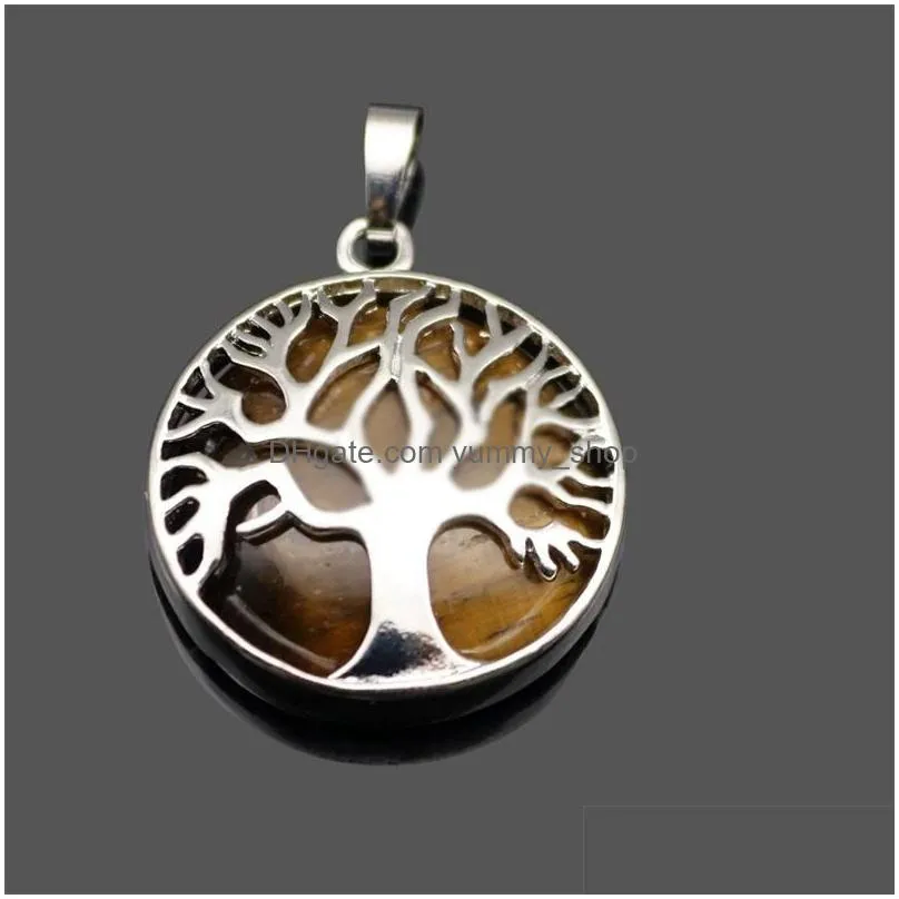  natural stone pendant gemstone tree of life charms pendant diy necklace for women men jewelry