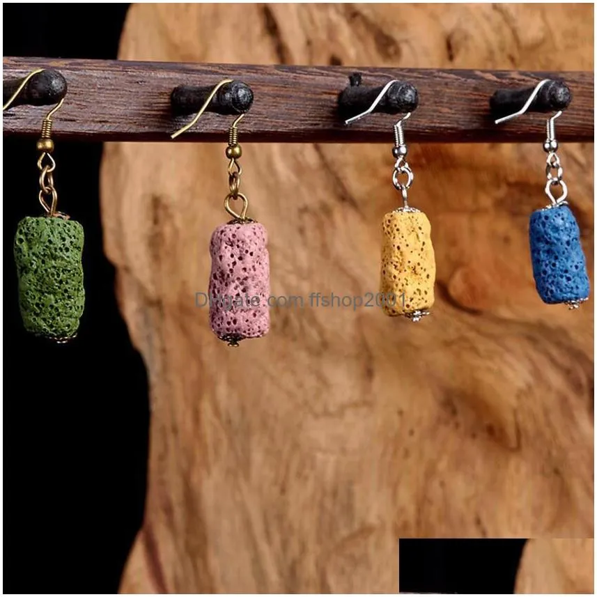 8 colors lava stone earrings cylinder column perfume essential oil diffuser natural stone ethnic earrings accessories jewelry women