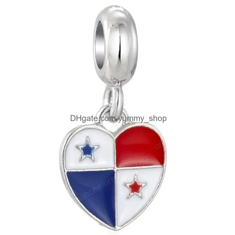 enamel national flag big hole beads united states italy canada loose spacer charm pendant for bracelet necklace diy jewelry making