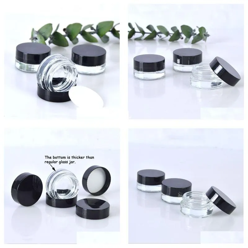 clear eye cream jar bottle 3g 5g empty glass lip balm container wide mouth cosmetic sample jars with black cap