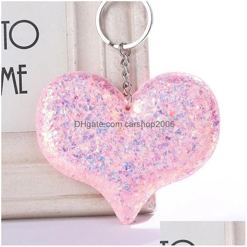 fashion glitter sequins keychain cute heart shaped key chain women girls handbag hanging pendant keyring