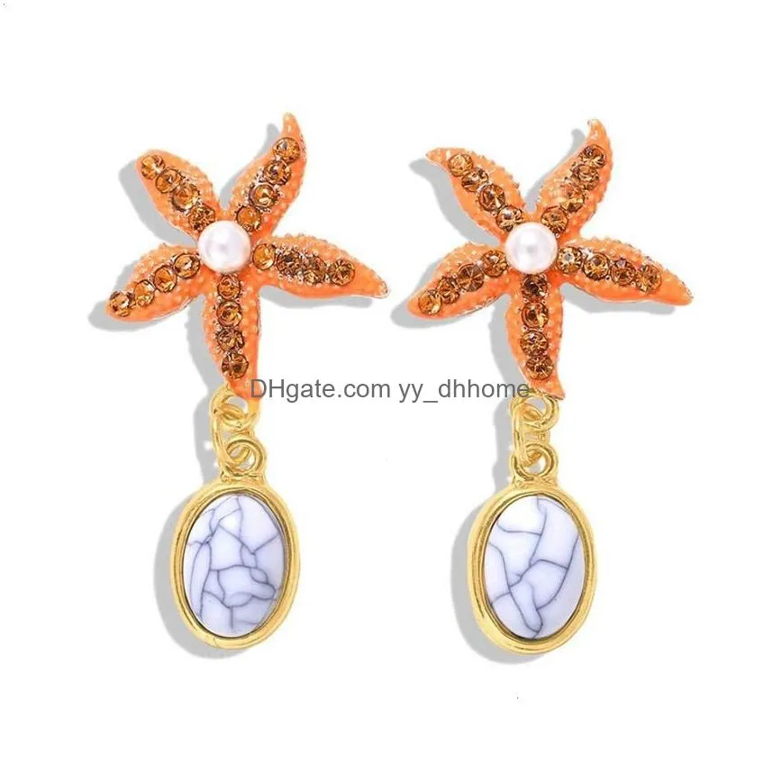 wholesale trendy gold plated oval shape green turquoise stone drop earrings for women with rhinestone jewelry