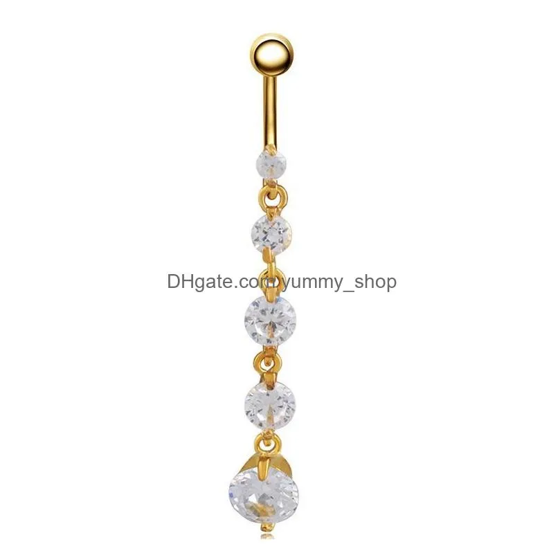 fashion long stainless steel zircon drop body piercing dangle navel belly button bar barbell rings