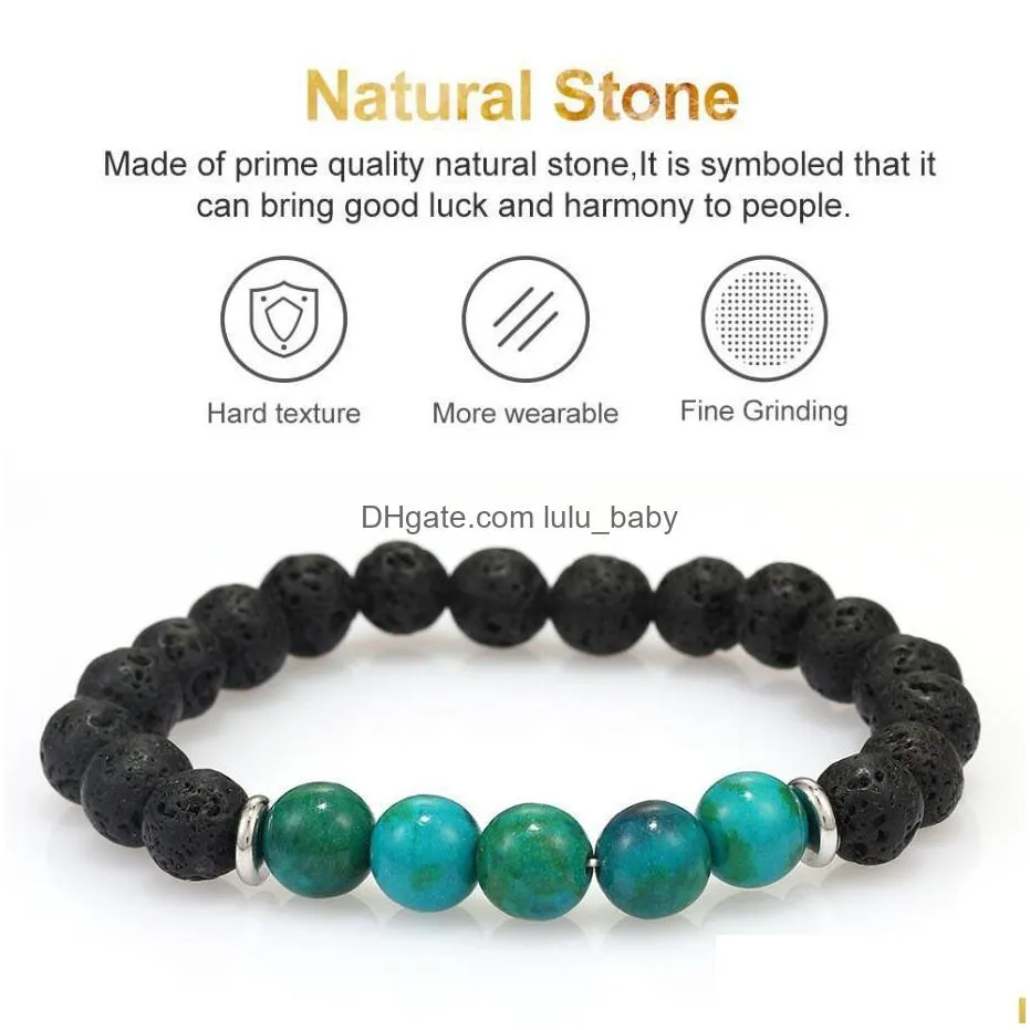 trendy natural volcanic stone handmade beaded bracelets turquoise lava rock elastic adjustable hand chain diffuser yaga beads bracelet