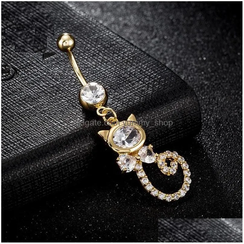 fashion sexy cat crystal personality belly button rings piercing zircon gift body jewelry navel piercing rings