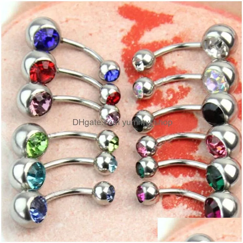  316l surgical steel navel rings crystal rhinestone belly button navel bar ring body jewelry piercing 50pcs/lot