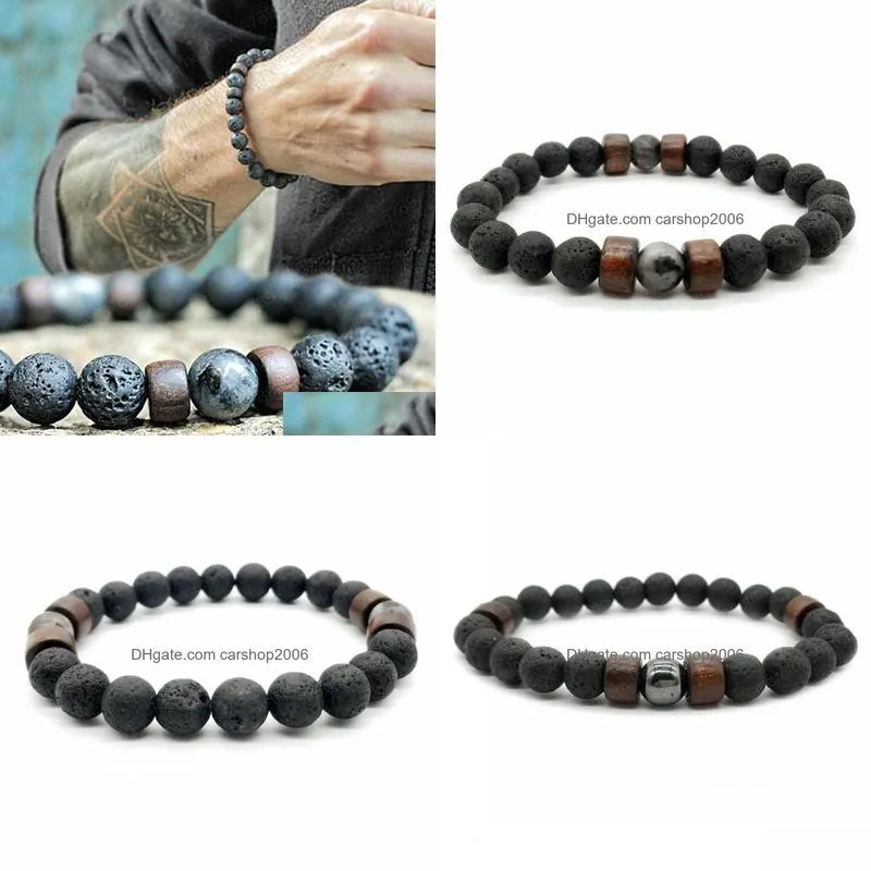 natural stone essential oil diffuser bracelets bangle volcanic lava rock wood beads bracelet for women men fashion jewelry