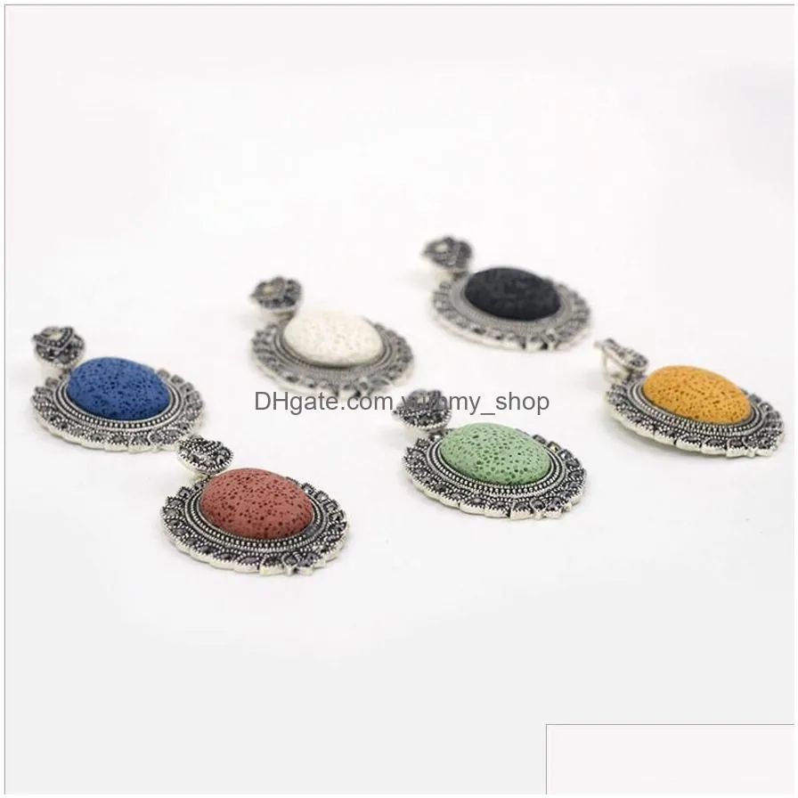 vintage crystal oval natural lava stone pendant perfume essential oil diffuser charms ethnic accessories diy necklace jewelry women