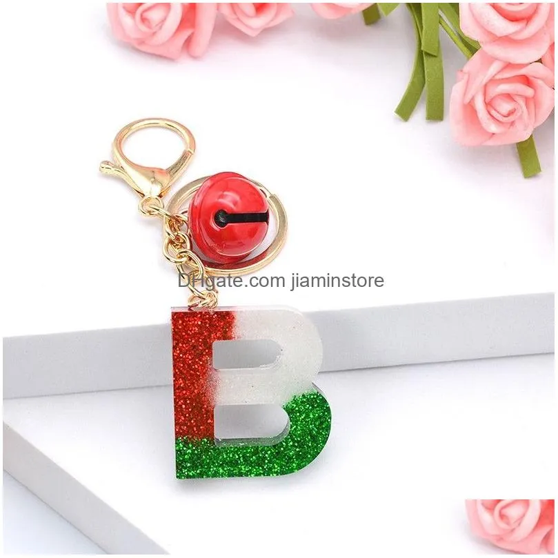 christmas gradient color letter keychain bell pendant key chain cute key holder handbag charms sequins keyring gift jewelry