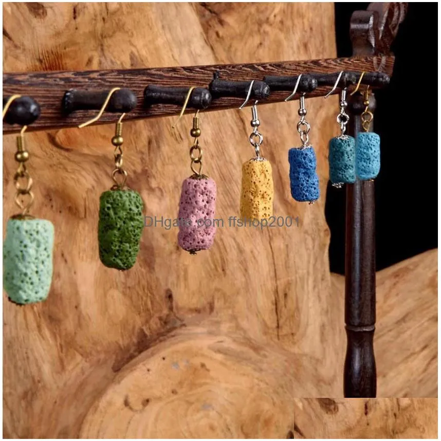 8 colors lava stone earrings cylinder column perfume essential oil diffuser natural stone ethnic earrings accessories jewelry women