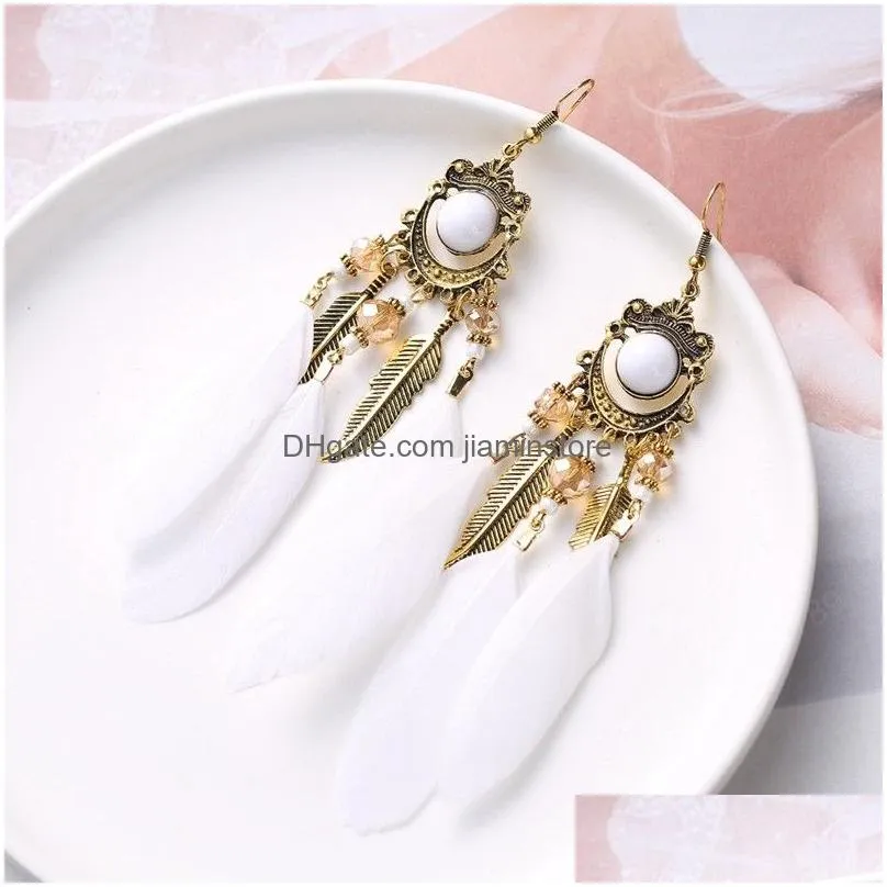 womens tassel long feather earring female 2021 retro personality rice bead fashion jewelry ethnic summer bohemian dangle earrings
