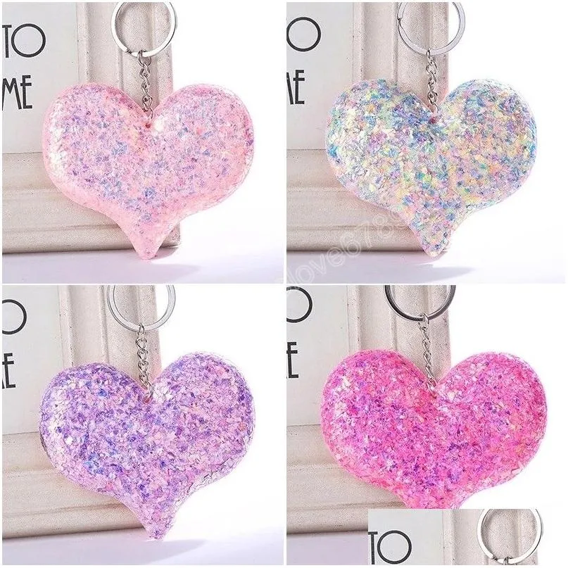 fashion glitter sequins keychain cute heart shaped key chain women girls handbag hanging pendant keyring