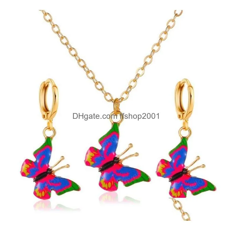  colorful butterfly earrings necklace girls women fashion insect butterfly jewelry set birthday gift