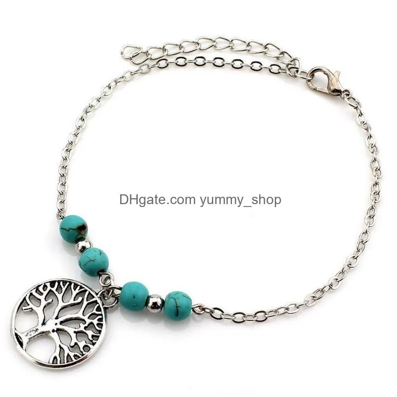 6 styles bohemian turquoise anklets women beach foot chains cross tree turtles conch fatimas hand anklet for ladies fashion jewelry