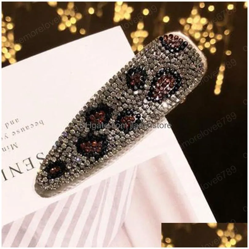 rhinestone hair barrette fashion big full black vintage triangle leopard print crystal hair clip pins women accessories