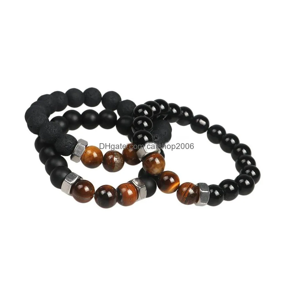 fashion natural black lava stone bracelets chakra tiger eye beads bracelet for men women stretch yoga jewelry