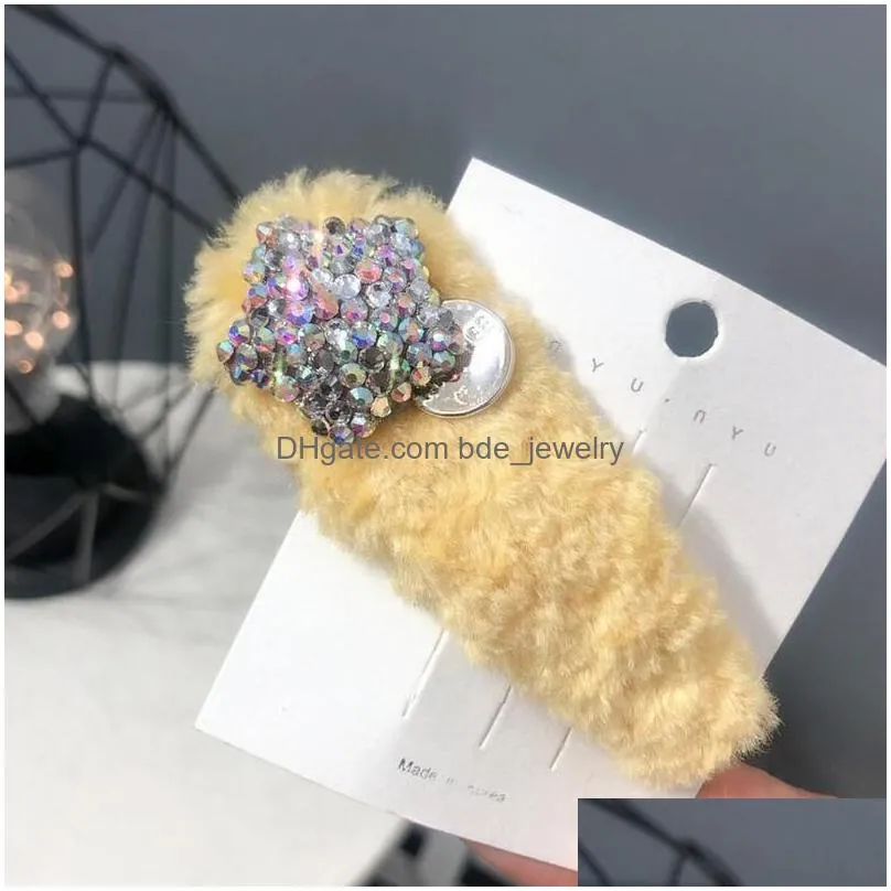 girls hairpins with crystal star lovely soft fur hair clips cute plush barrettes accessories