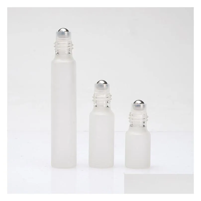 10ml 5ml 3ml perfume roll on glass bottle frosted clear with metal ball roller essential oil vials