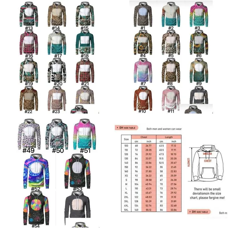sublimation bleached hoodies party supplies heat transfer blank bleach shirt fully polyester us sizes for men women 0929