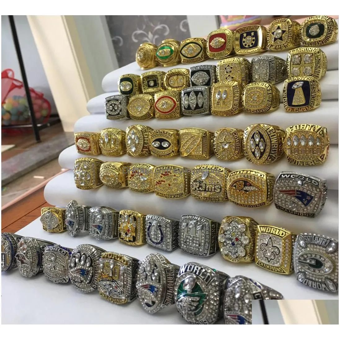 55pcs 1966 to 2020 american football team champions championship ring set with wooden display box trophy souvenir men fan souvenir gift wholesale