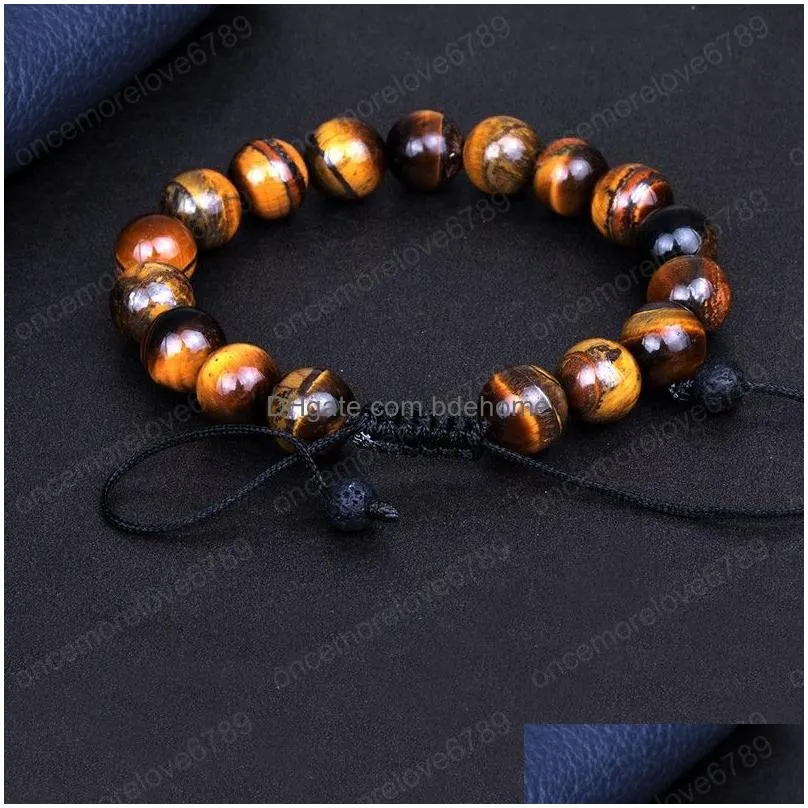 mens fashion natural tiger eye beads matte onyx stone woven bracelet bangles healing balance prayer women men jewelry