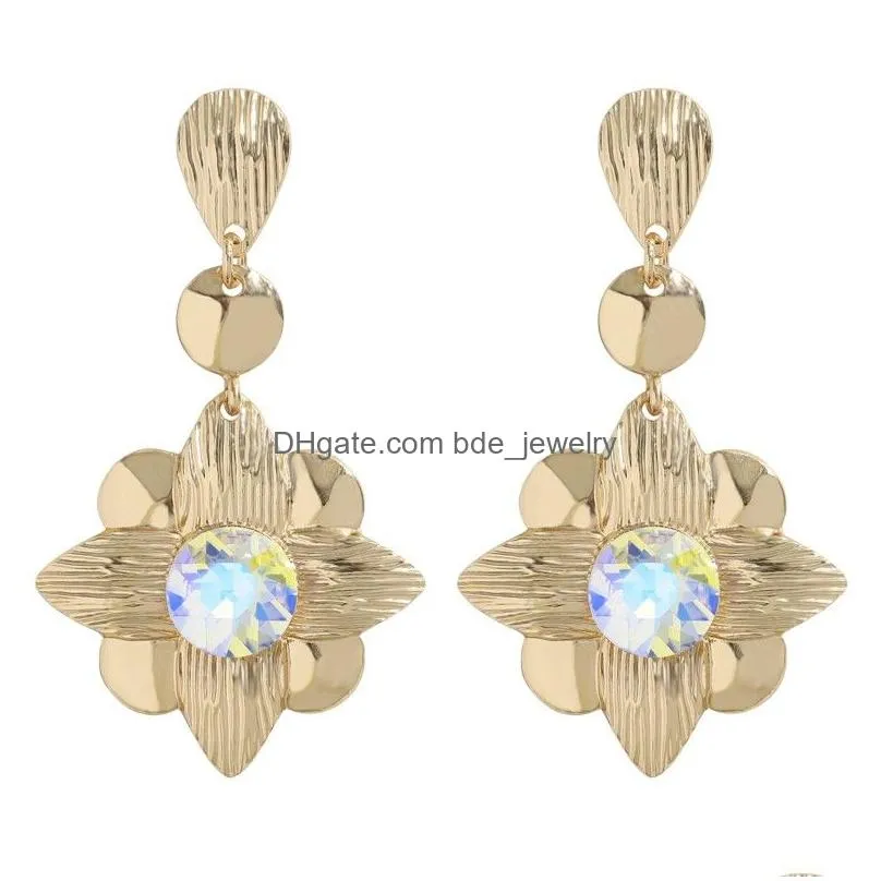 trendy colorful rhinestone metal flower long dangle drop earrings for women high quality crystal jewelry party gift