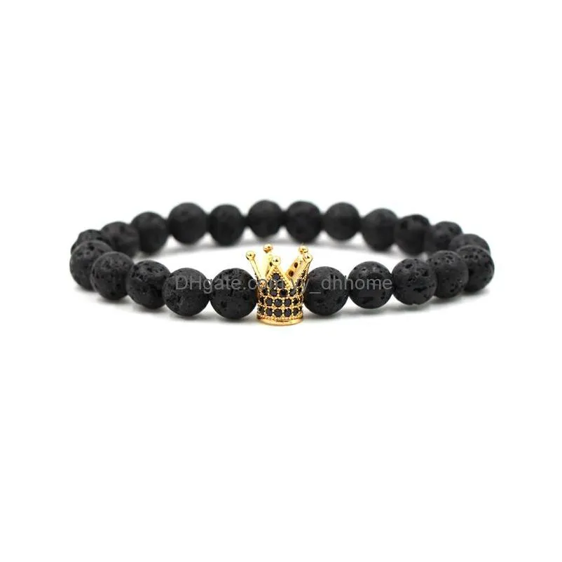4 colors micro pave cubic zirconia imperial crown bracelets brand men women charm black lava buddha beads bracelet jewelry