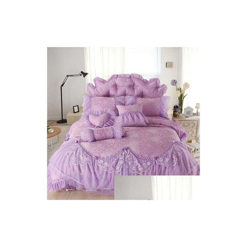 cotton jacquard lace princess bed set wedding bedding sets queen king size bedlinen sheet boho duvet cover set bedclothes