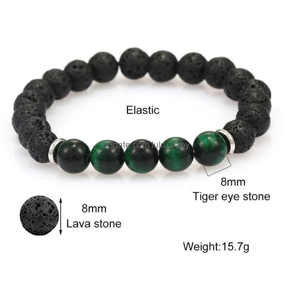 trendy natural volcanic stone handmade beaded bracelets turquoise lava rock elastic adjustable hand chain diffuser yaga beads bracelet