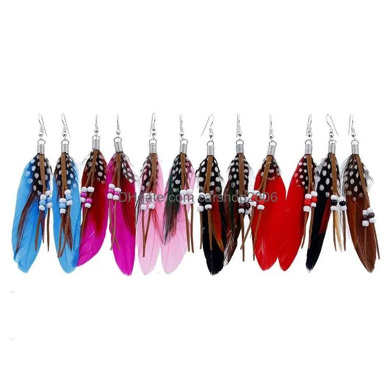  bohemia feather earrings beads long design dream catcher earrings oorbellen jewelry sumptuous ornaments pendant drop earrings