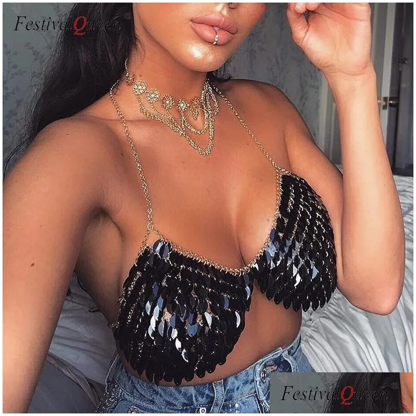 bras women sexy handmade scale sequin solid bra 2021 summer high quality lingerie adjustable metal chain party club halter top1