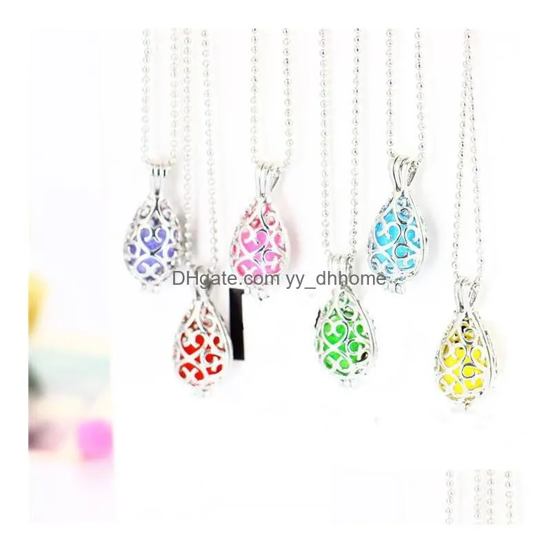 hollow waterdrop locket pendant censer aromatherapy  oil diffuser necklaces silver plated cage necklace fine jewelry