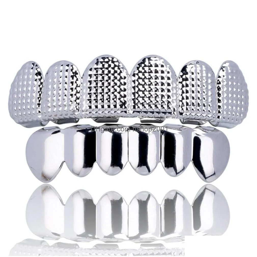 punk hip hop teeth grillz 6 top bottom teeth gold silver color false teeth grillz set bump lattice dental grills