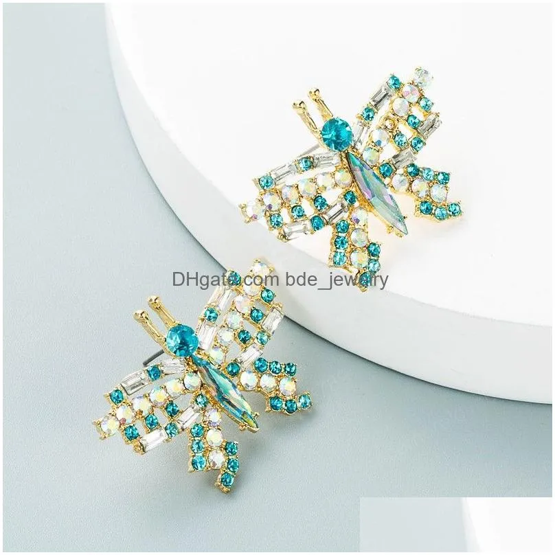 trendy colorful crystal butterfly stud earrings elegant sparkly rhinestone beaded statement earrings ear jewelry