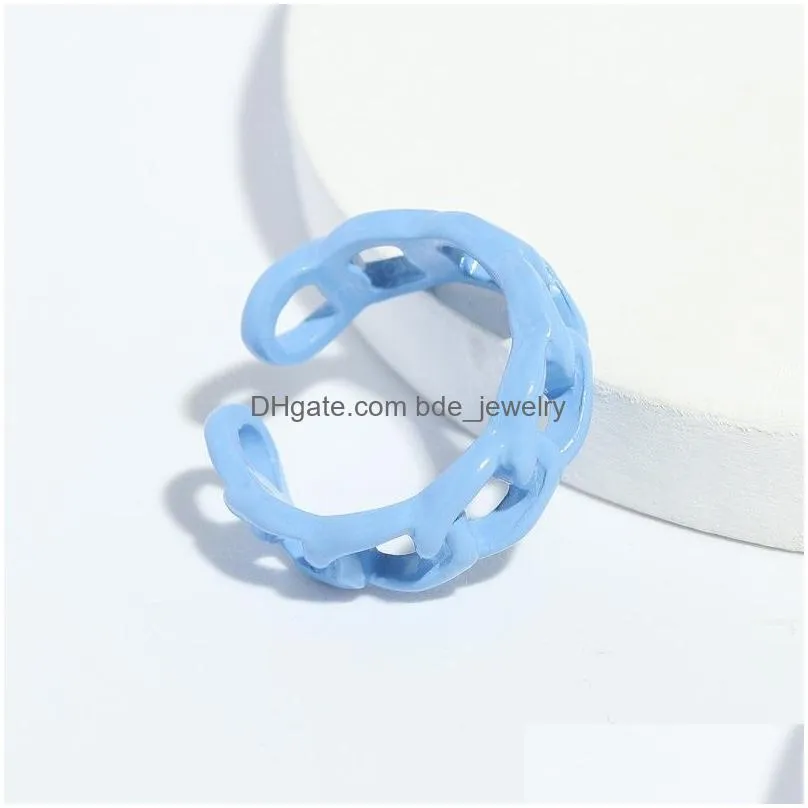 colorful geometric chain metal rings candy color irregular dripping oil open rings for women jewelry