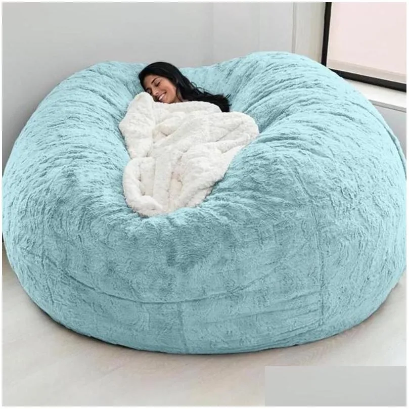 chair covers d72x35in  fur bean bag cover big round soft fluffy faux beanbag lazy sofa bed living room furniture drop