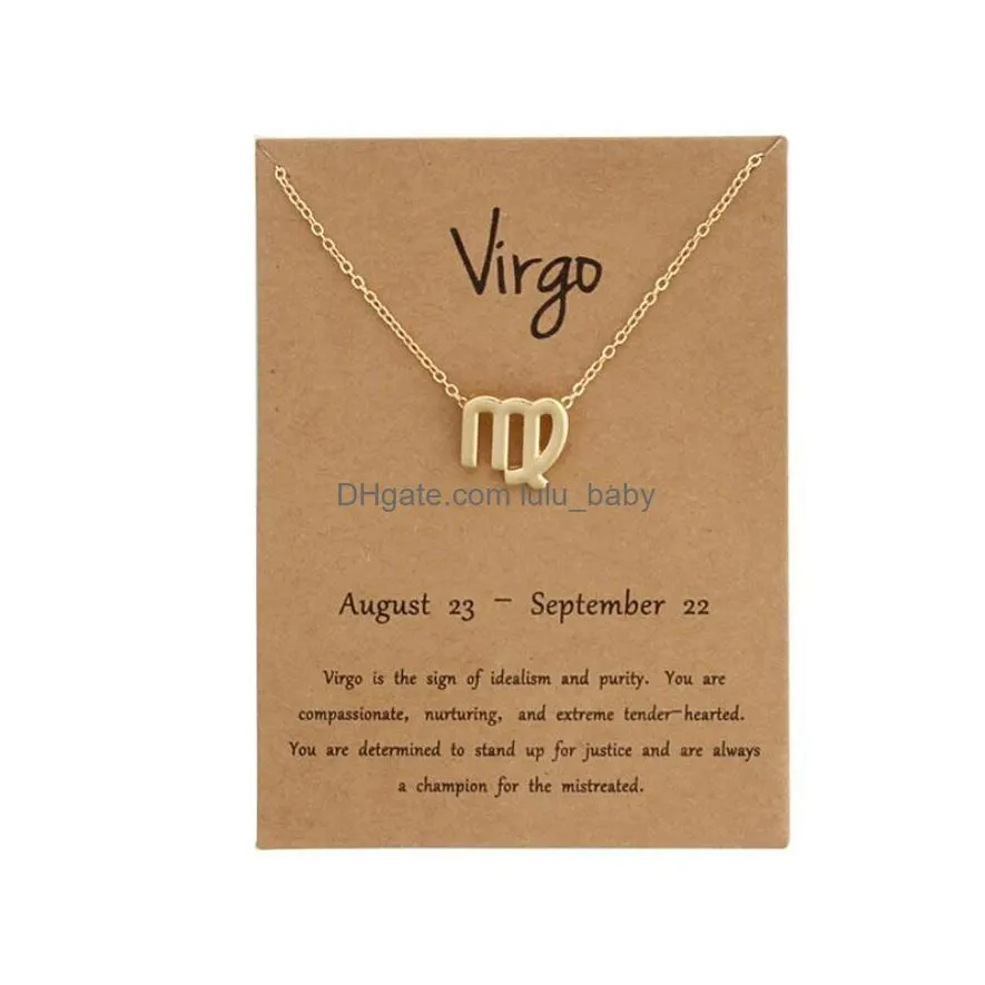 12 zodiac necklace with card constellation zodiac sign gold plated leo/aries/virgo pendant chain choker necklace for women